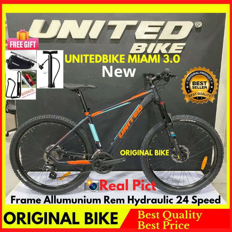 Sepeda Gunung MTB 27.5 MTB United Miami 3.0/Elbruz Frame Allumunium operangigi 3 x 8 speed