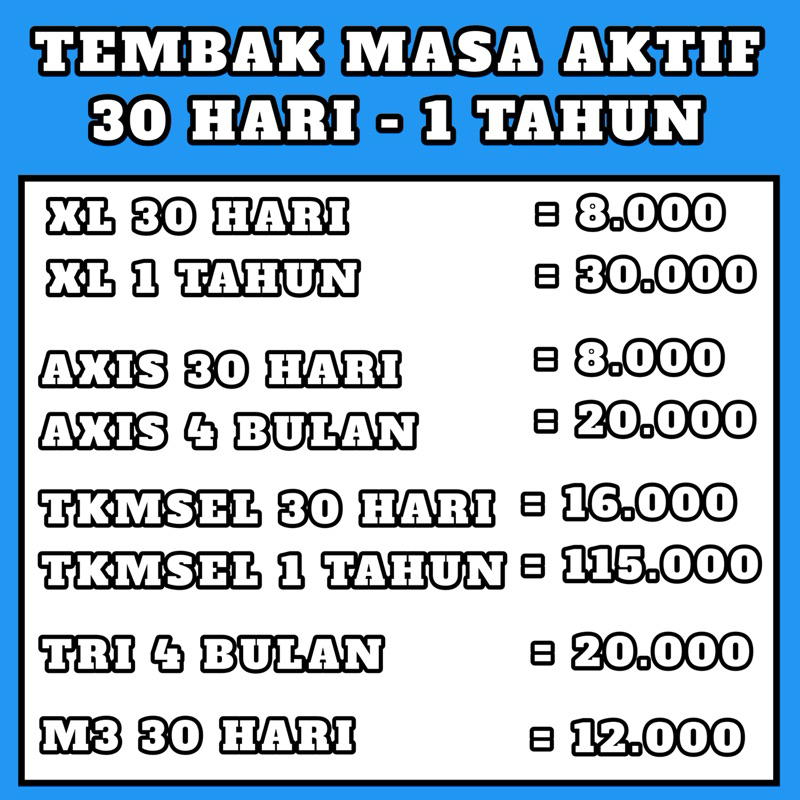 MASA AKTIF XL / MASA AKTIF TELKOMSEL / Masa aktif m3 / masa aktif axis / masa aktif tri