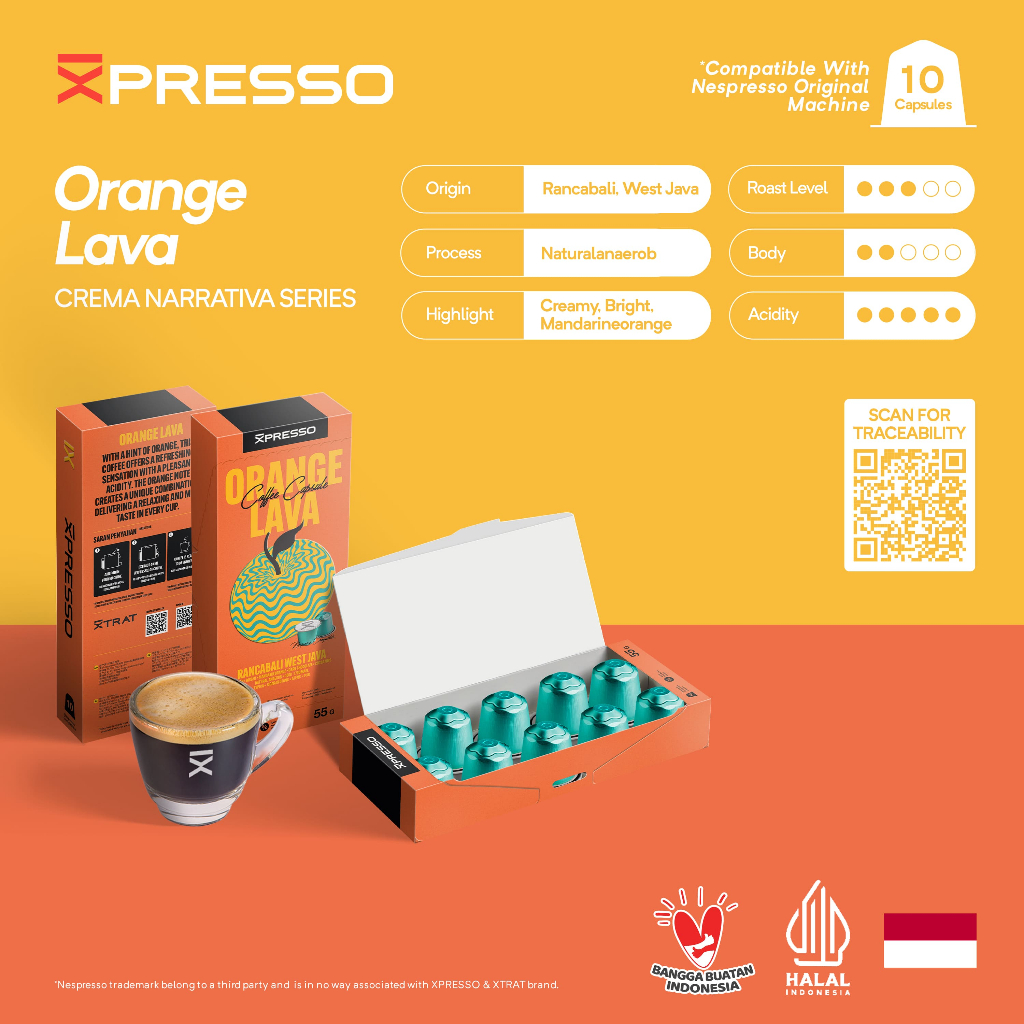 

Kopi Kapsul Java Orange Lava - Xpresso Coffee Capsule - Nespresso Compatible