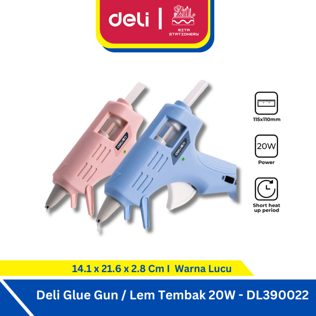 

Deli Hot Melt Glue Gun/ Lem Tembak 20W Warna Biru/Pink - DL390022