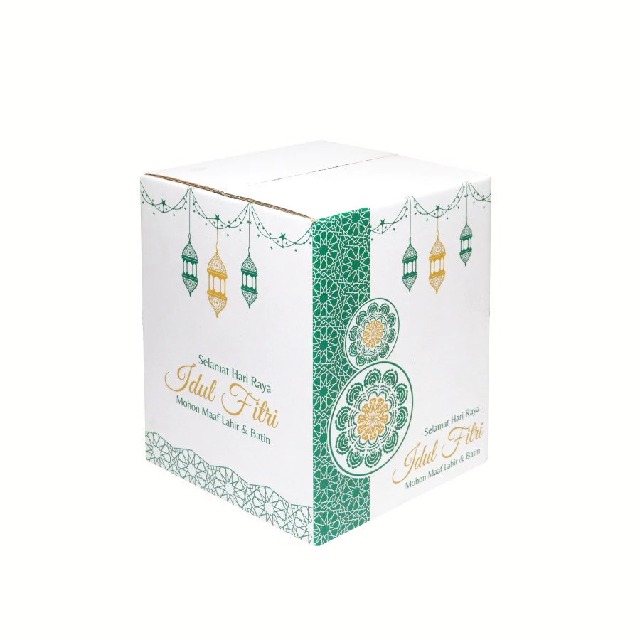 

( 5 pcs ) kardus parcel persegi motif hijau fitri dus packing hampers parcel sembako lebaran ukuran 25X25X33 cm
