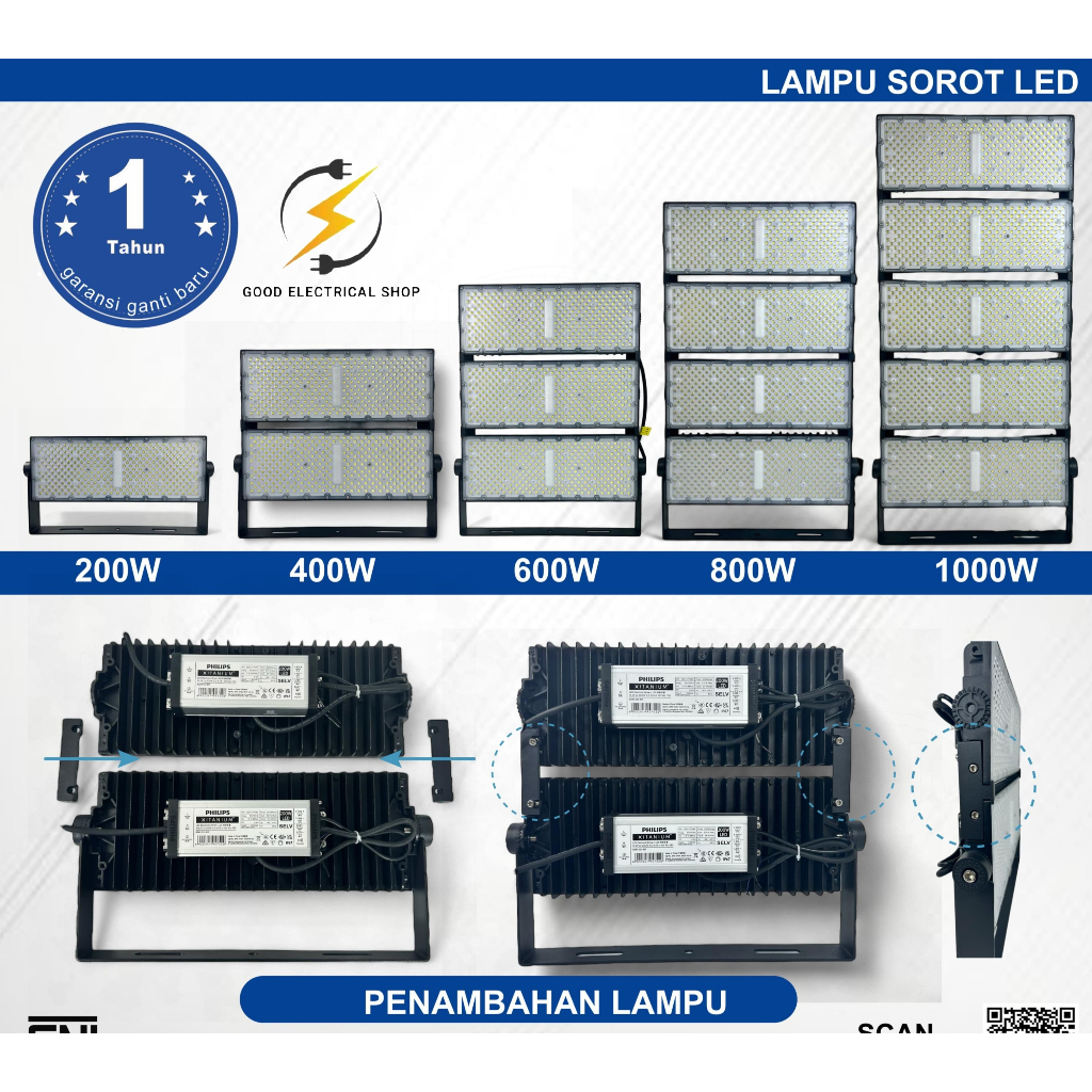 Lampu Sorot LED 200W/400W/600W/800W/1000W Lapangan LED Trafo PHILIPS - 200W