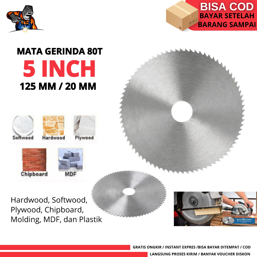 Mata Gerinda Saw Blade Belah Kayu 80T Mata Gergaji Potong Kayu Mata Gerinda Tangan 5 Inci