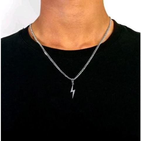 TERMURAH - KALUNG TITANIUM LIONTIN PETIR PRIA WANITA ANTI KARAT/ LIONTIN PETIR SILVER TERBARU