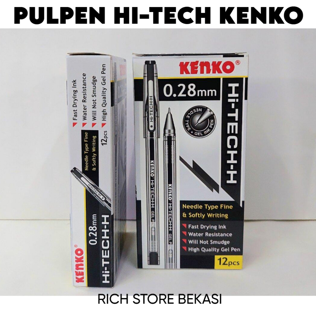 

PULPEN GEL HI-TECH MERK KENKO WARNA HITAM KETEBALAN 0.28 mm [ISI 12 PCS/1 LUSIN]