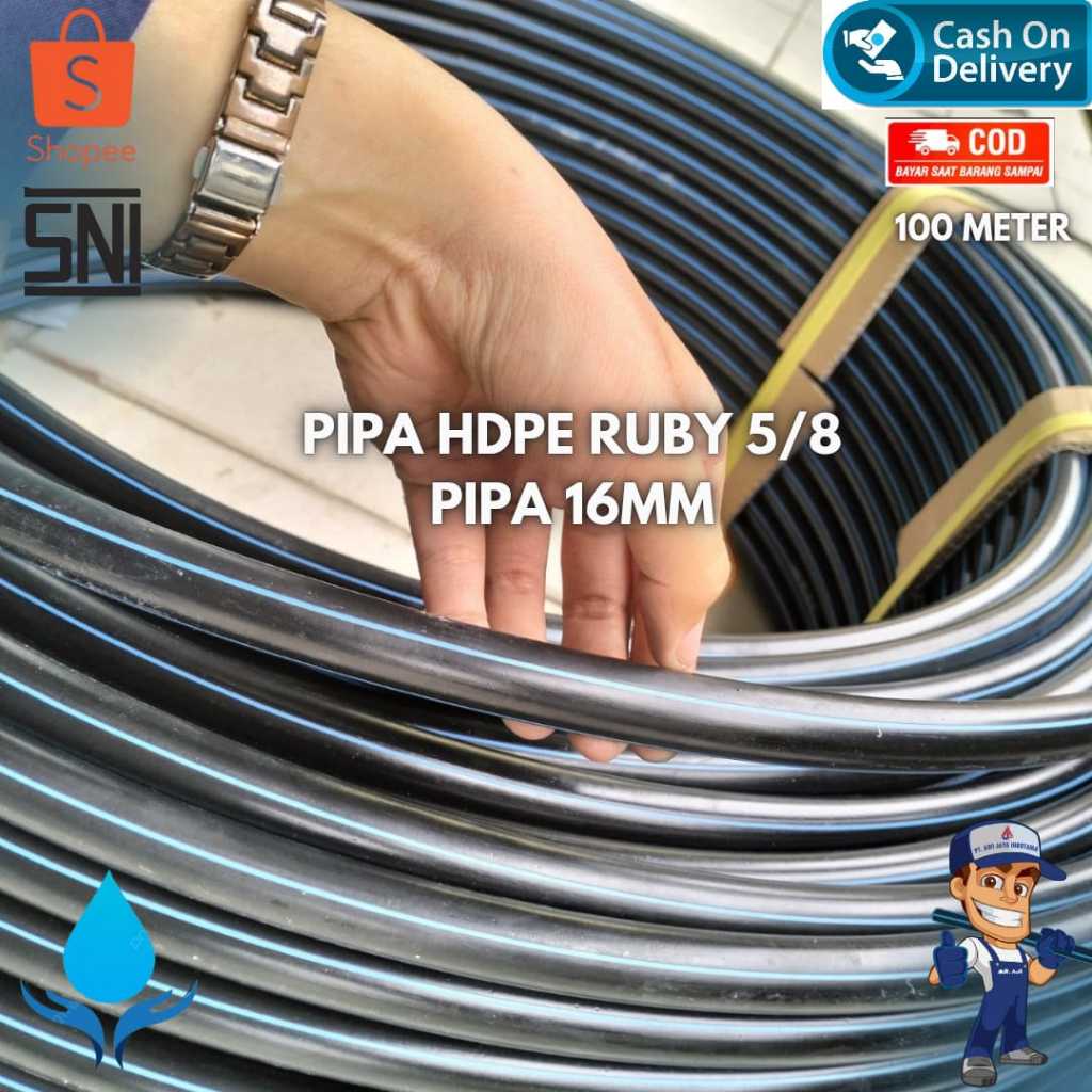 Pipa HDPE 5/8 Merk Ruby Pipa HDPE 16mm 1 Roll 100 Meter