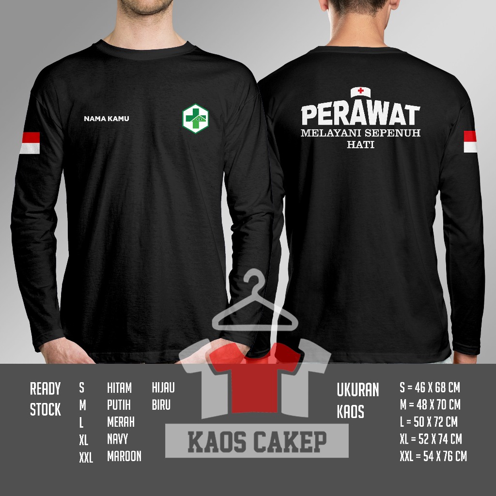Kaos Puskesmas PERAWAT Melayani Sepenuh Hati Gartis Nama Kamu Lengan Panjang Baju Distro
