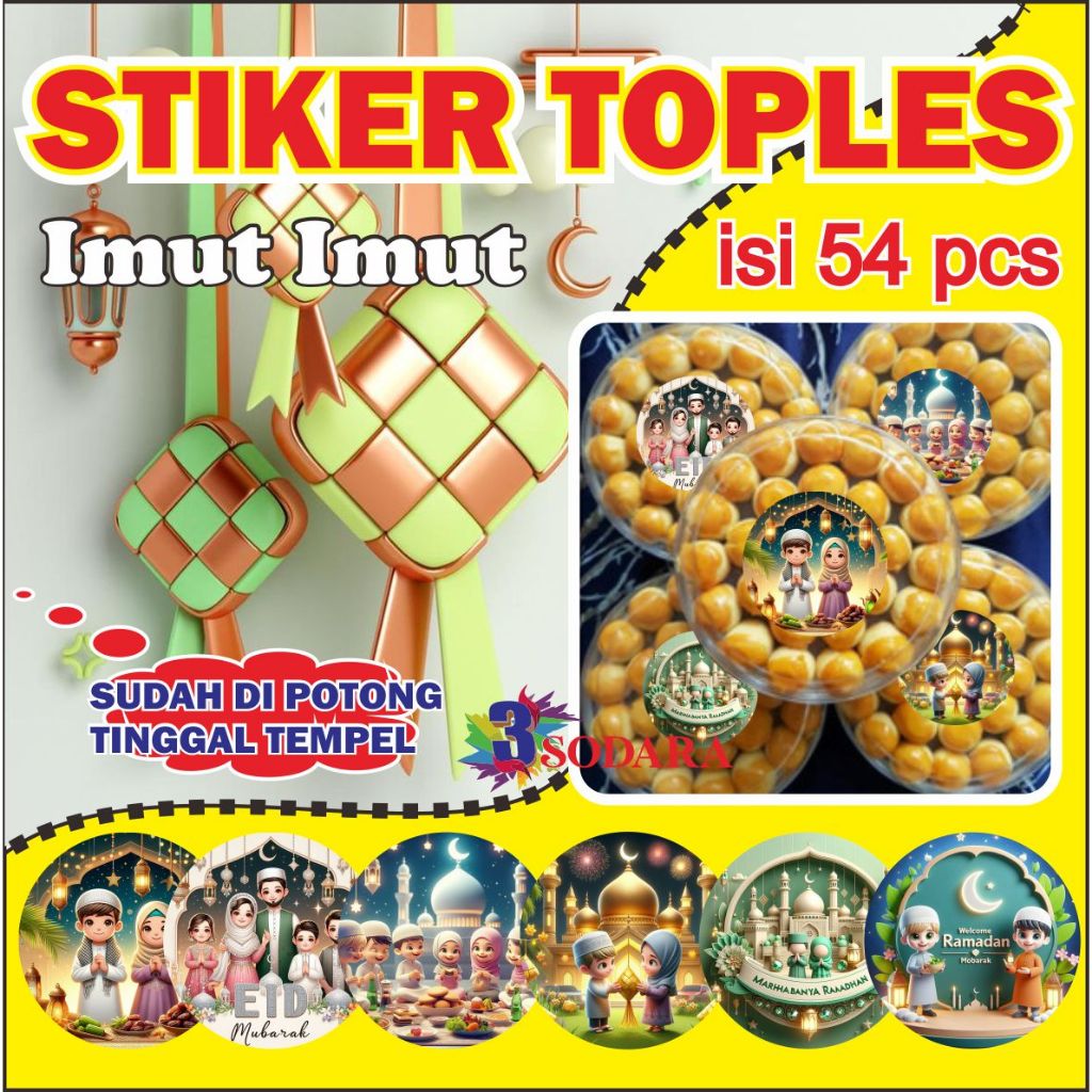 

Stiker Toples Lebaran Imut Imut Isi 54 Pcs Sticker Toples Bulat Kemasan Makanan