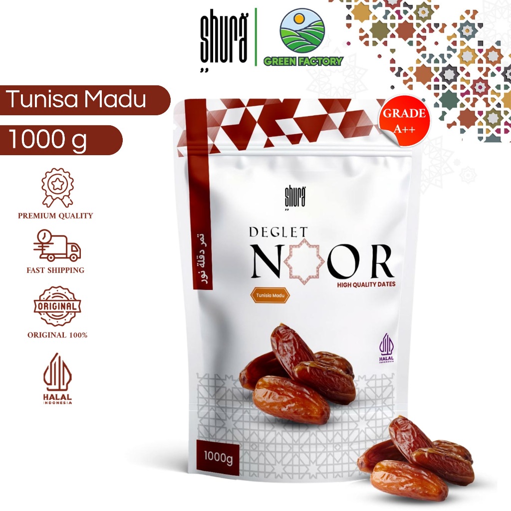 

Shura Kurma Tunisia 1 kg Deglet Noor Kemasan Pouch Premium Original High Quality