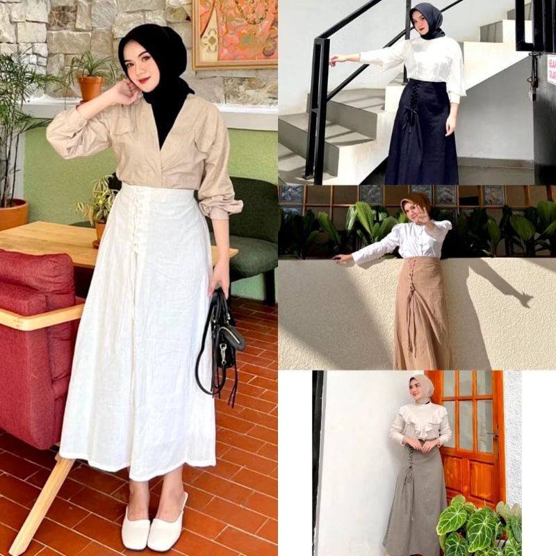 Terbaru Santika rok korean style/rok serut/rok linen premium