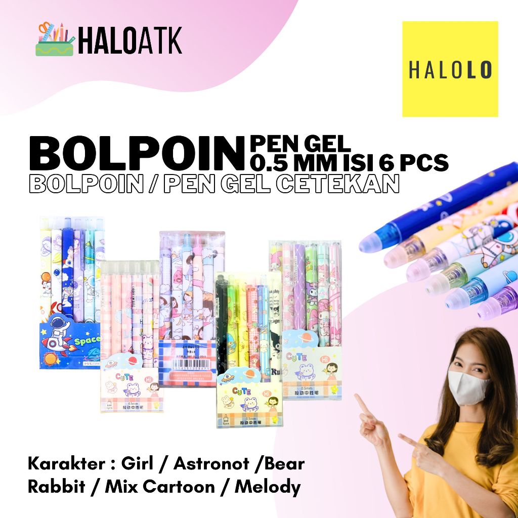 

Pulpen Gel Pen Gel Mekanik 0.5 mm isi 6 pcs Motif Kartun