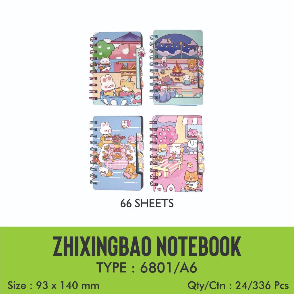 

Zhixingbao Notebook type Ukuran A6 / Ringbook Notepad Fancy 58sheets buku catatan notes lucu