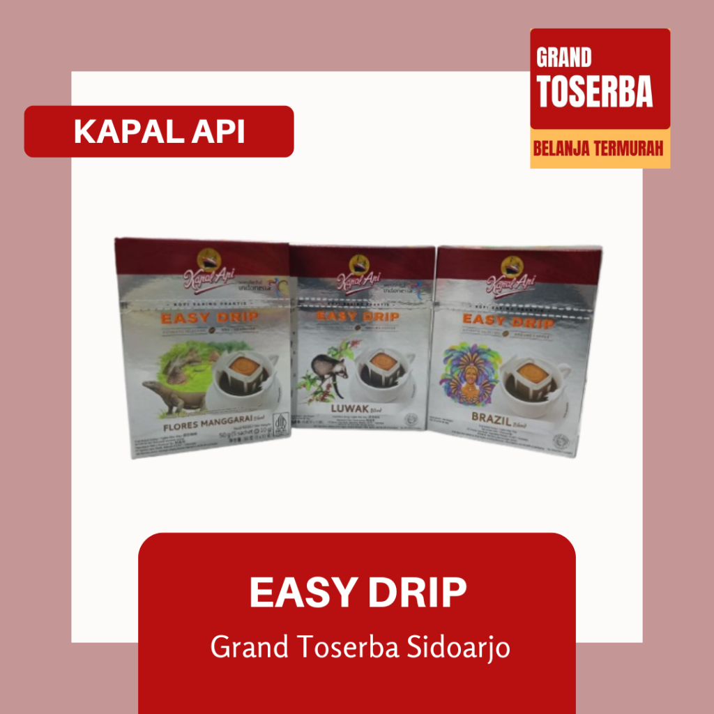 

KAPAL API EASY DRIP 50G / KOPI BUBUK SARING PRAKTIS / VARIAN LUWAK, BRAZIL, TORAJA