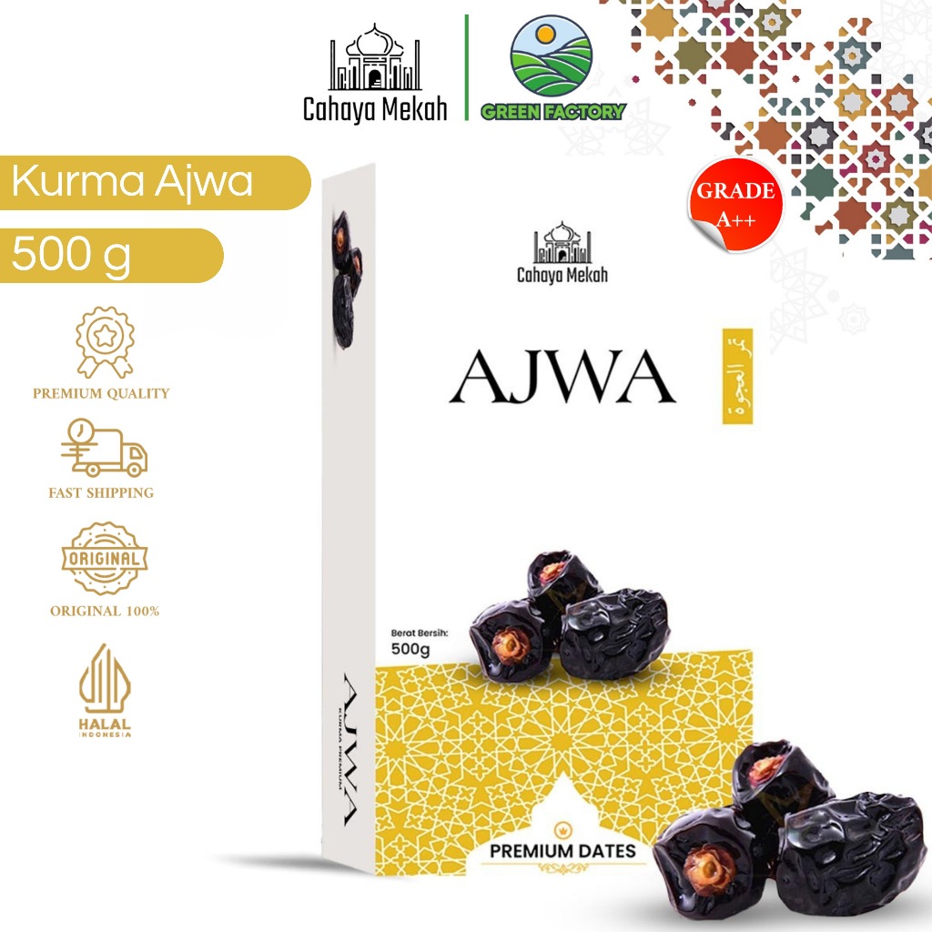 

Cahaya Mekah Kurma Ajwa Box Premium 500 gram Kurma Lembut Asli Original 100%