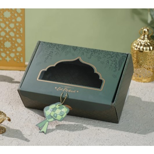 

10 Pcs Box Hampers Lebaran / Box Idul Fitri - Hijau Ketupat muat 3 Toples HT 901 25,5 x 16 x 8 cm