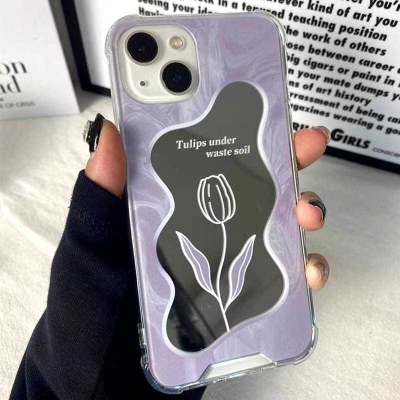 FANSTORE_PKU - Mirror Hard Case Luxury Cermin / iPhone / Bunga Kaca Ungu Purple / Tulip Estetik / Ho
