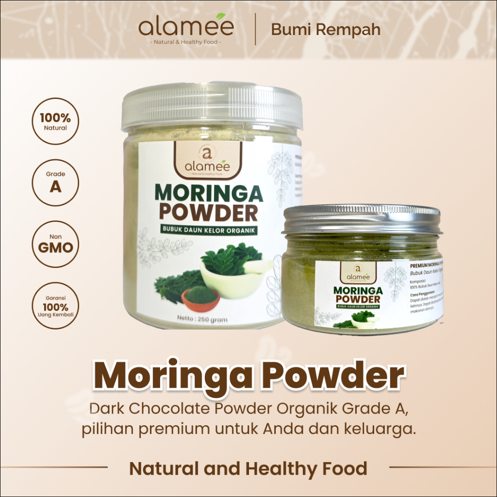 

ALAMEE Bubuk Minuman Daun Kelor Moringa Powder Serbuk Daun Kelor Herbal Tanpa Gula 250gr