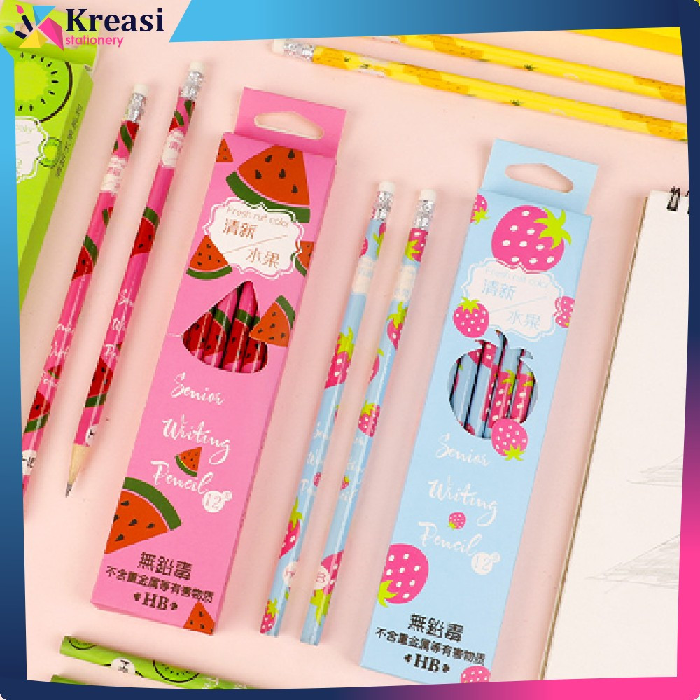 

Pensil 12pcs Alat Tulis Sekolah Pencil Fruits With Eraser Pensil Kayu Set 12IN1 Motif Buah Dengan Penghapus Praktis Kreasi Stationery A49