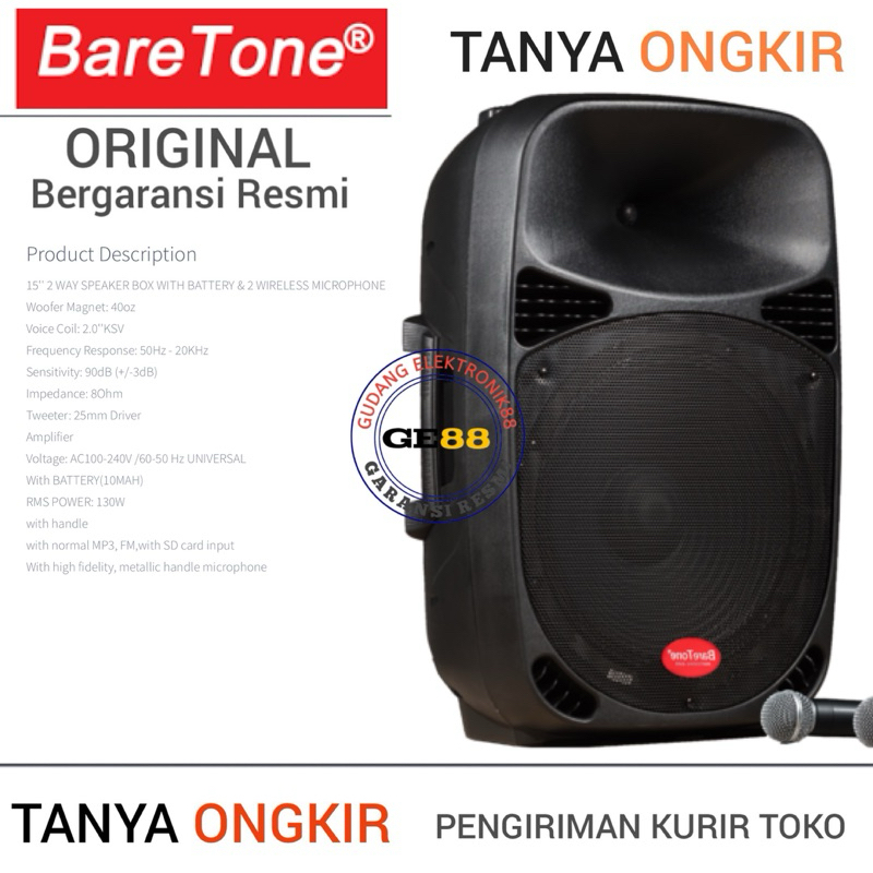 Speaker BARETONE 15inc MAX15MHWR SPEAKER PORTABLE BARETONE Original