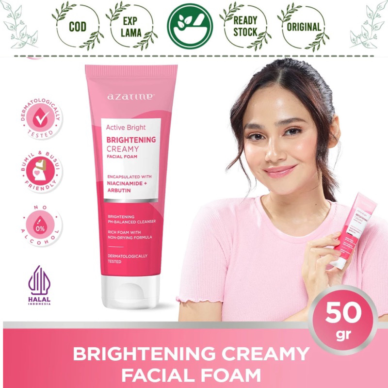 AZARINE ACTIVE BRIGHT BRIGHTENING CREAMY FACIAM FOAM 50GR NIACINAMIDE FACE WASH SABUN CUCI MUKA faci