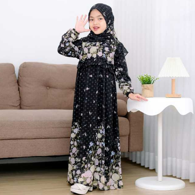 [ALTAIR KIDS] ELLORA Dress Anak Premium Motif Bunga Bahan Ceruty Babydoll Full Furring Gamis Anak Im