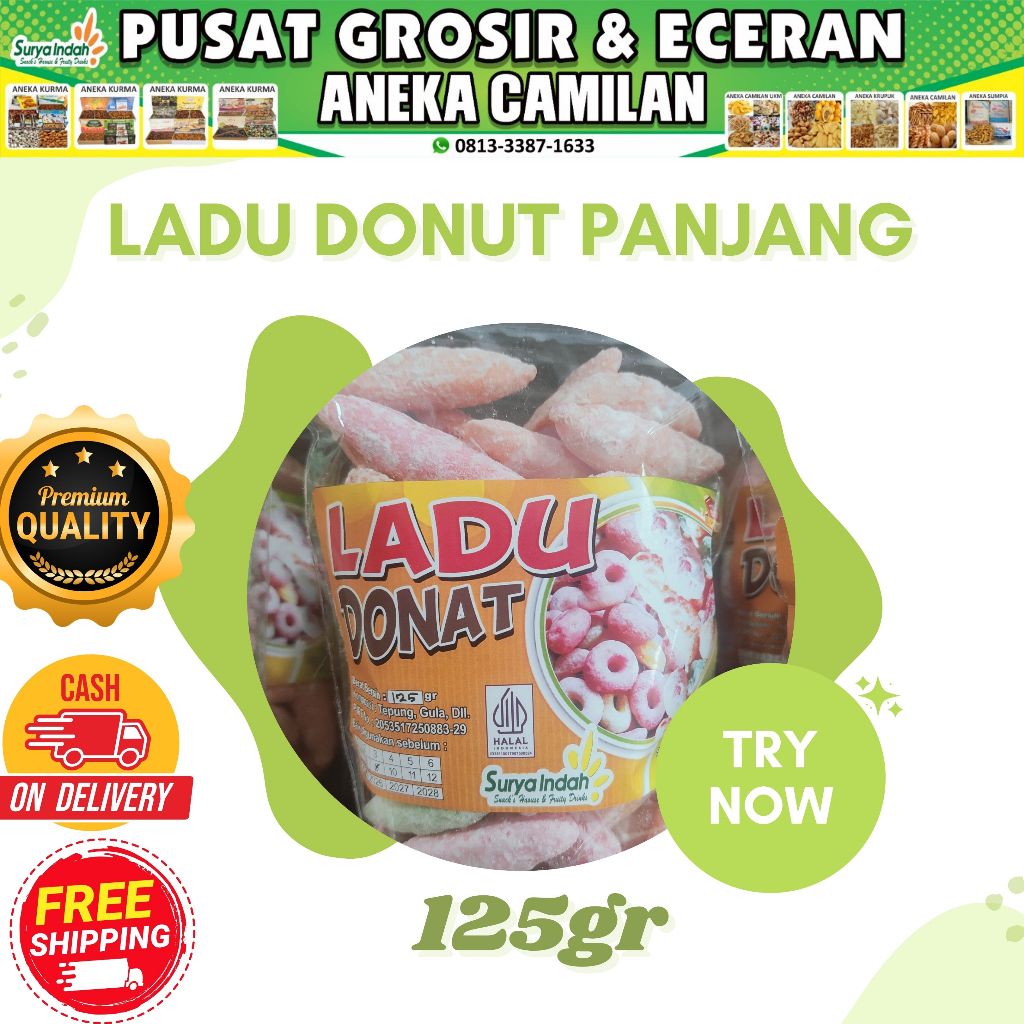 

Ladu Donut Panjang / Bulat 125gr Kwalitas Premium Surya Indah Jombang