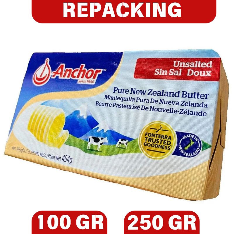 

ANCHOR UNSALTED BUTTER 100GR 250GR PURE NEW ZEALAND MENTEGA TAWAR KETO FRIENDLY MPASI