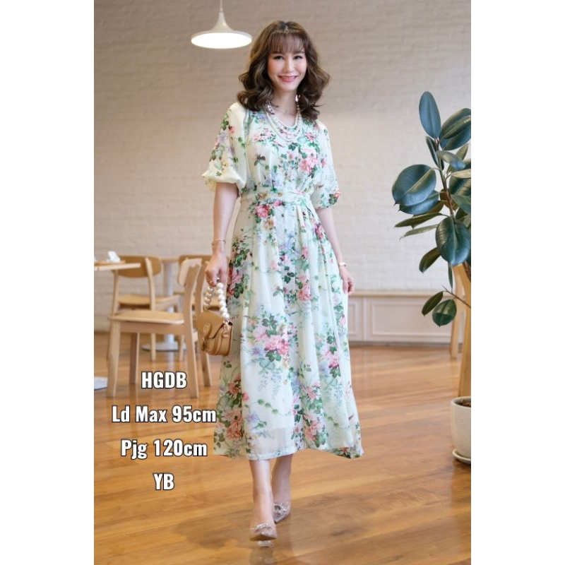 Dress bahan sifon variasi motif bunga