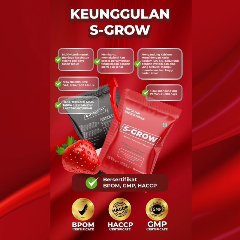 

SGROW STRAWBERRY Susu Peninggi Badan Dewasa Terbaik Asli Original 100% - 1 BOX (10 sachet)