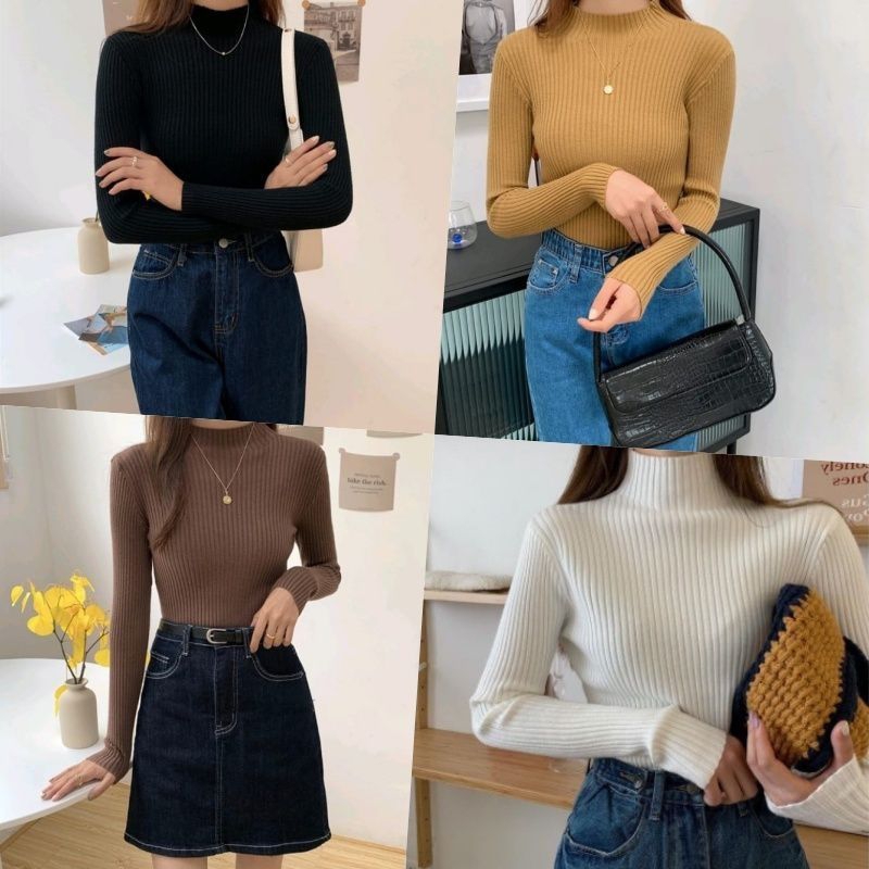 Inner Rajut turtleneck Premium lengan Panjang import Bahan Adem/Atasan Rajut Lengan Panjang