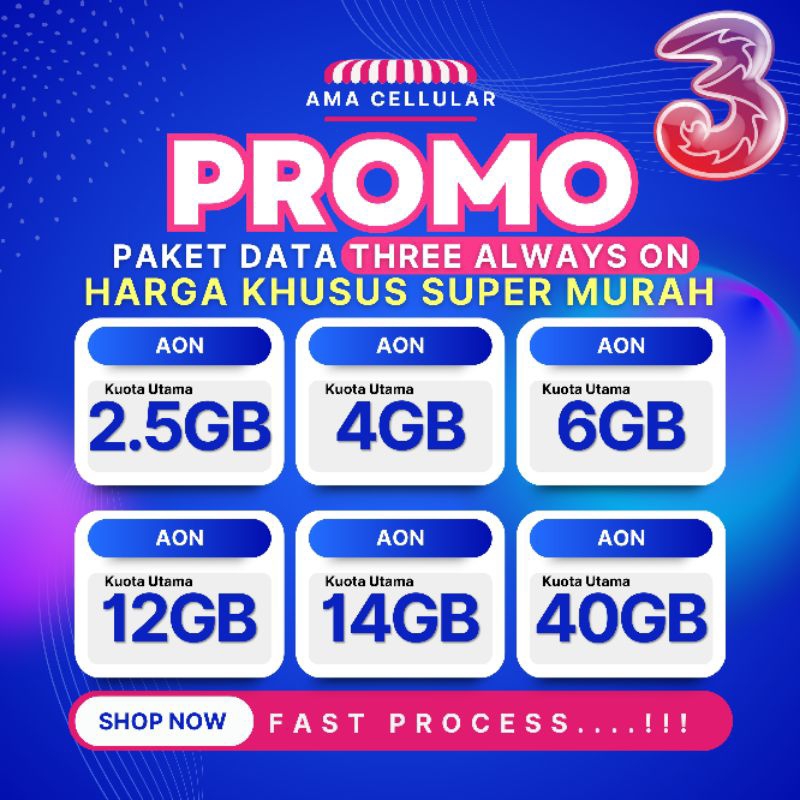PROMO INTERNET THREE ALWAYS ON SUPER MURAH 2.5GB - 40GB