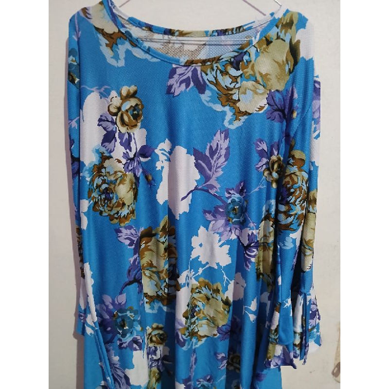 Blouse Baju Bunga Biru Wanita Big size Preloved Bekas