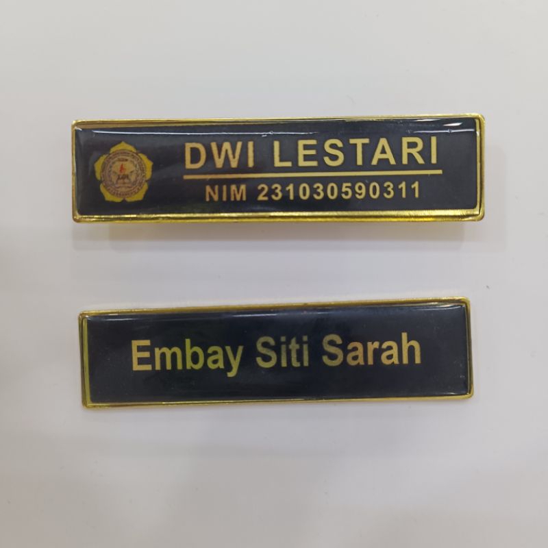 

nametag Kuningan tebal, nama dada Kuningan tebal 2mm lapis resin