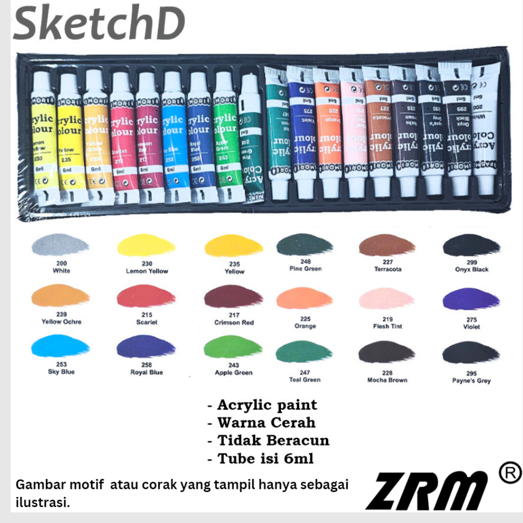 

Cat Akrilik 18 warna ZRM Pasmori Acrylic Paint 18 Color