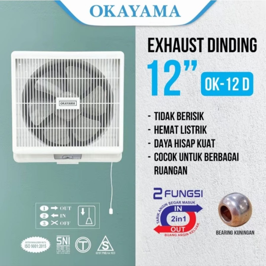 Kipas Angin Exhaust Tipe Dinding Okayama OK-12D Hexos 12inch Murah Bergaransi
