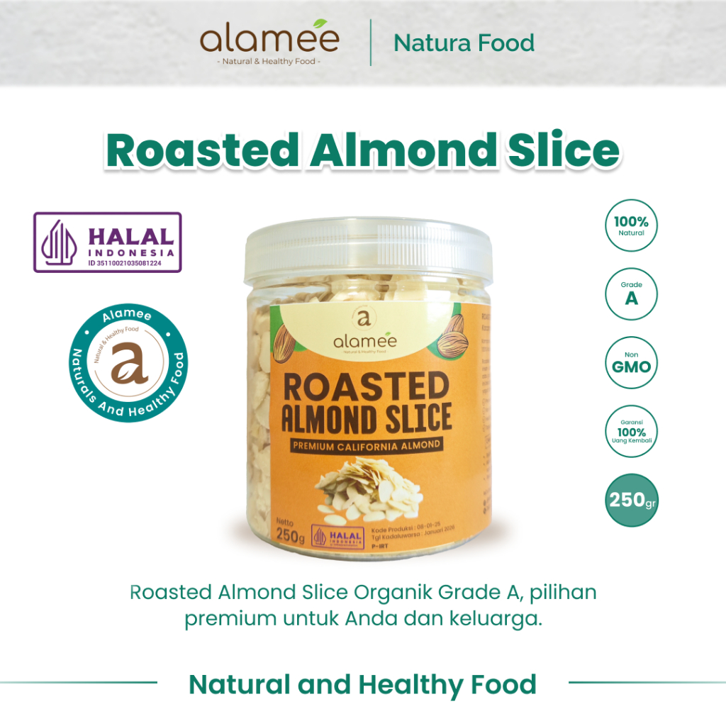 

ALAMEE Roasted Almond Sliced Almon Slice irisan panggang Kacang Almond Pacang Slice 250gr