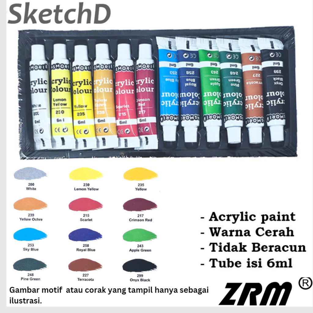 

Cat Akrilik 12 warna ZRM Pasmori Acrylic Paint 12 Color