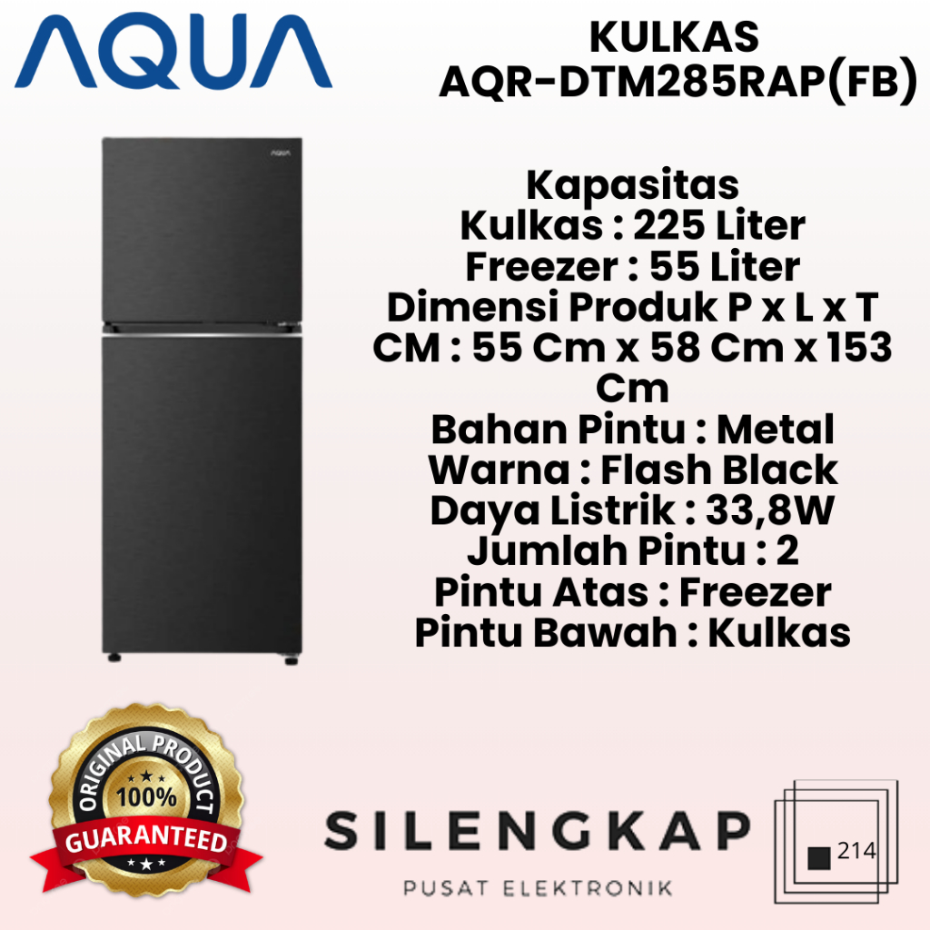 KULKAS AQUA 2 PINTU TWIN INVERTER AQR-DTM285