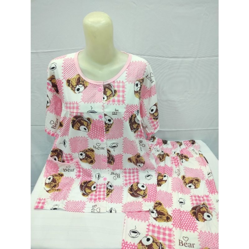 BKH XXL(2L) Kancing Full Kaos St.Babydoll Celana 3/4-Tangan Pendek