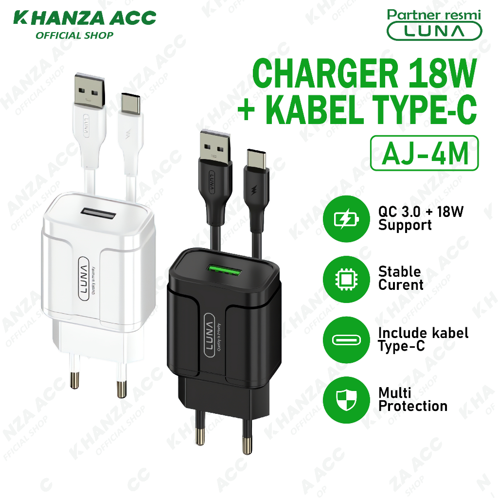 LUNA AJ-4M Charger 18W Fast Charging QC 3.0 Suport