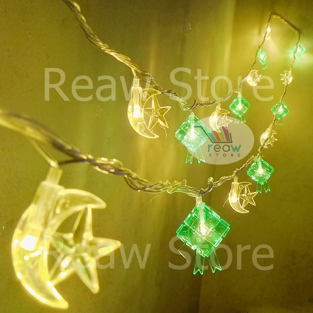 Dekorasi Lampu Tumblr Hias LED Ketupat Bulan Bintang Hijau Kuning Idul Fitri Lebaran