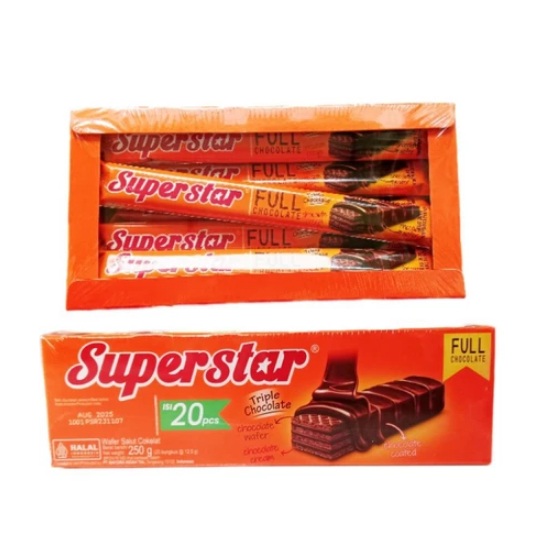 

1BOX isi 20 WAFER SUPERSTAR Triple Chocolate Box | Bakul Nice