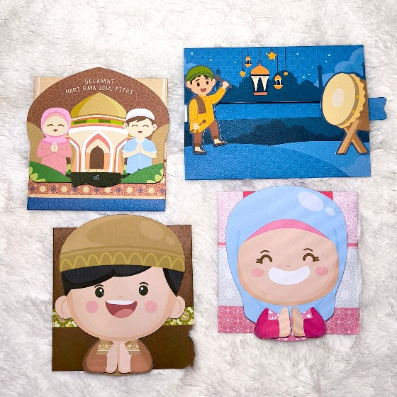 

Amplop Lebaran 3D Karakter buka tutup tarik geser Lucu dan Unik
