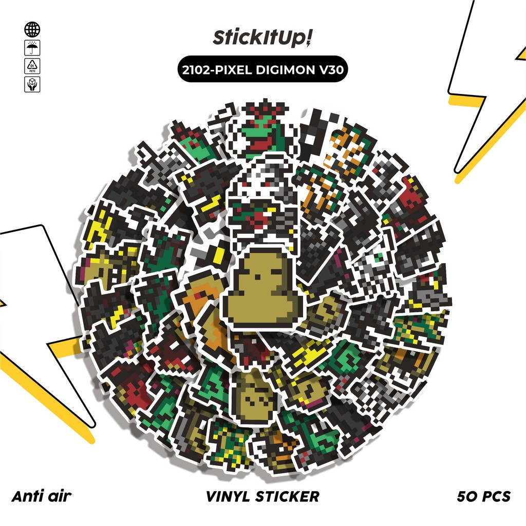 

COD✨ 50 Pcs Stiker Pack PIXEL DIGIMON V30 Lucu Aesthetic Vynil Waterproof untuk Freebies Sticker Buku Journal Casing HP Laptop