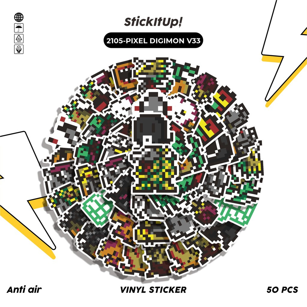

COD✨ 50 Pcs Stiker Pack PIXEL DIGIMON V33 Lucu Aesthetic Vynil Waterproof untuk Freebies Sticker Buku Journal Casing HP Laptop