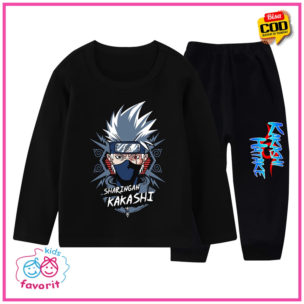 Piyama Baju Tidur Setelan Anak Anime Kakashi Lengan Panjang Celana Panjang 3 Tahun - 10 Tahun