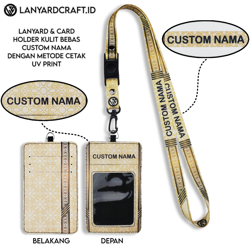 

V4 Id Card Holder Leather Custom + Lanyard Custom Nama Ethnic Nusantara Series Gantungan Tali Lanyard Holder Id Card Kulit UV Print