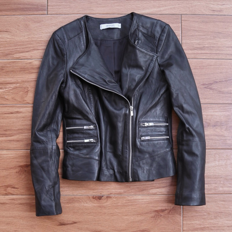 MANGO kulit domba Jaket kulit asli asli cewek biker rider ramones jaket motor wanita leather jacket 