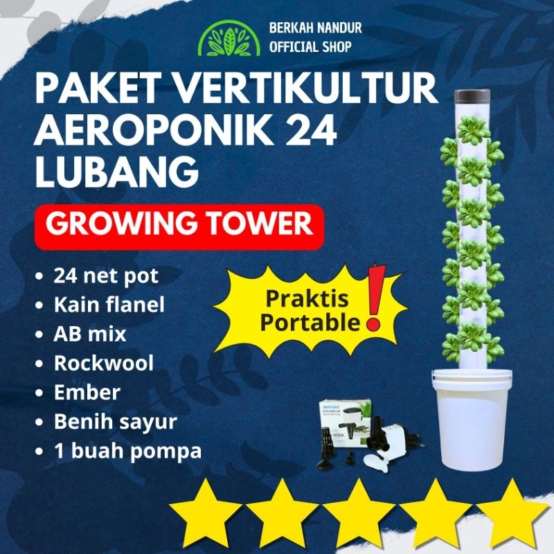 Paket Vertikultur Aeroponik 24 Hole Growing Tower Hidroponik Aeroponics Hidroponik Tower Vertikal To