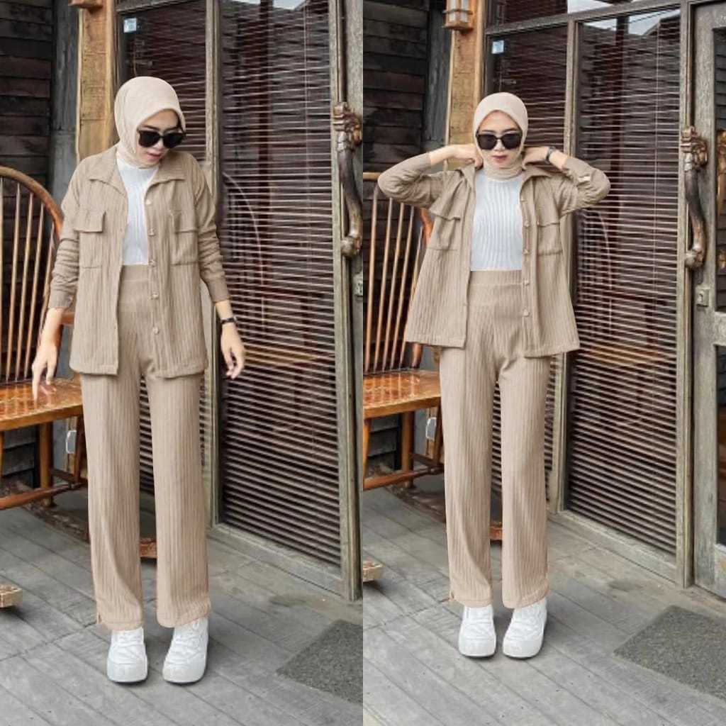 Set Karina Premium Knit (Cardi+Pants) / Setelan Baju Wanita Kekinian Crop dan Celana Kulot Premium
